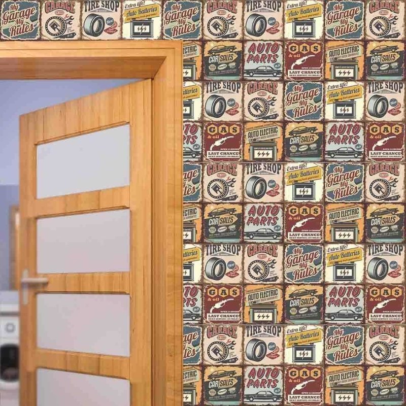 PAPEL DE PAREDE ADESIVO AZULEJO CARRO MECÂNICO 30082 - Papel na Parede