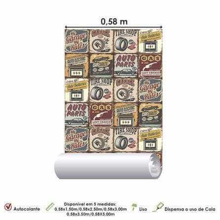 PAPEL DE PAREDE ADESIVO AZULEJO CARRO MECÂNICO 30082 - Papel na Parede