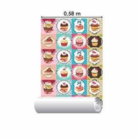 PAPEL DE PAREDE ADESIVO AZULEJO CUPCAKE COLORIDO L130 - Papel na Parede