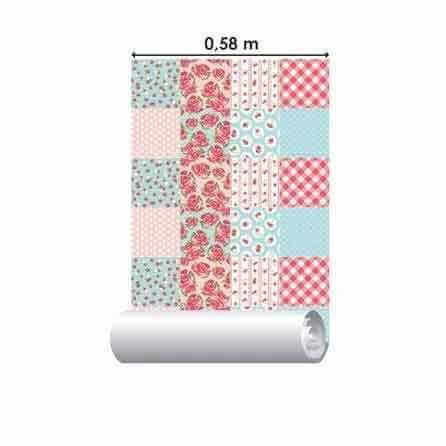 PAPEL DE PAREDE ADESIVO AZULEJO FLORAL AZUL E ROSA 113002105 - Papel na Parede