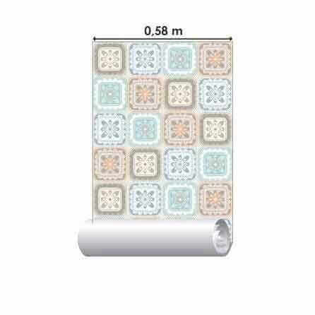 PAPEL DE PAREDE ADESIVO AZULEJO FLORAL GEOMÉTRICO 129684101 - Papel na Parede