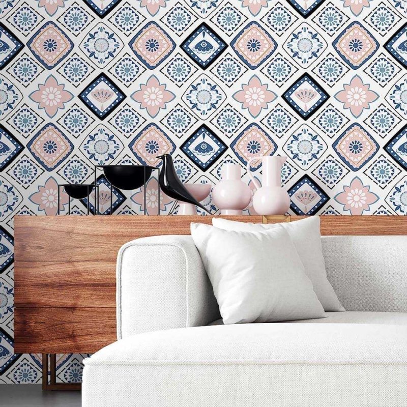 Papel de Parede Adesivo Azulejo Floral N02040 - Papel na Parede