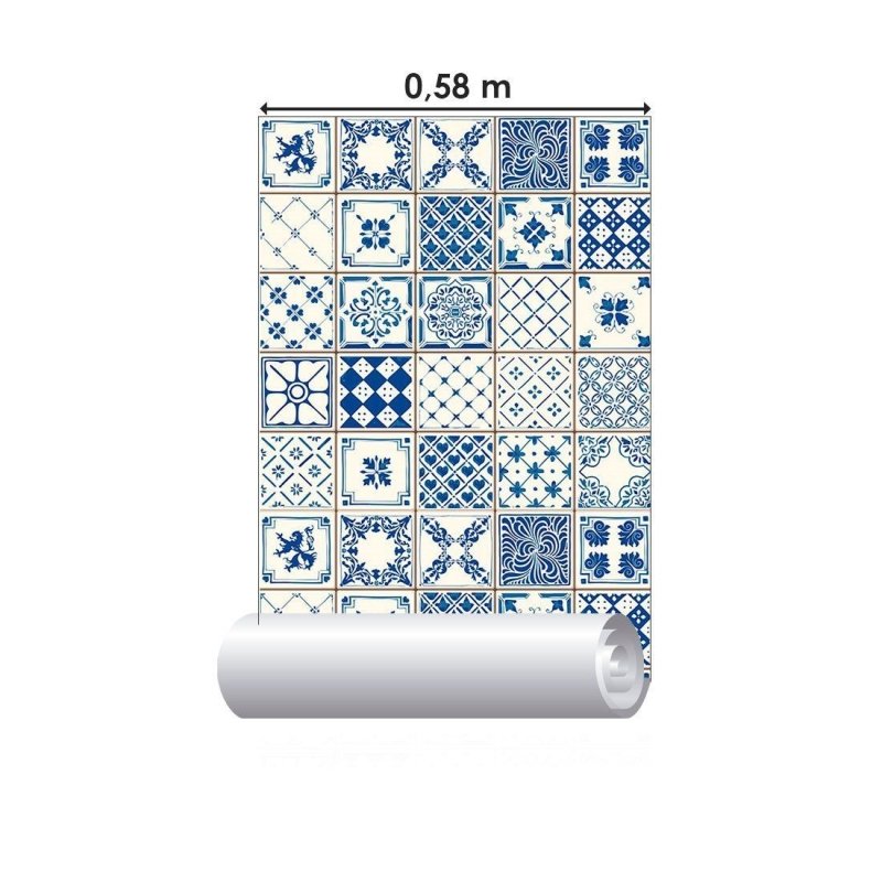 Papel de Parede Adesivo Azulejo Português Azul N012122 - Papel na Parede