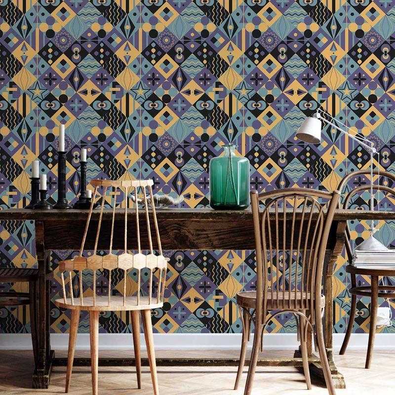 Papel de Parede Adesivo Azulejo Retrô Roxo e amarelo N05102 - Papel na Parede