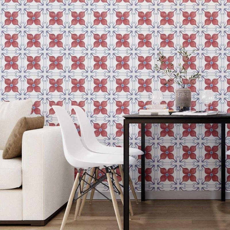 Papel de Parede Adesivo Azulejo Retrô Varmelho e Azul N07003 - Papel na Parede