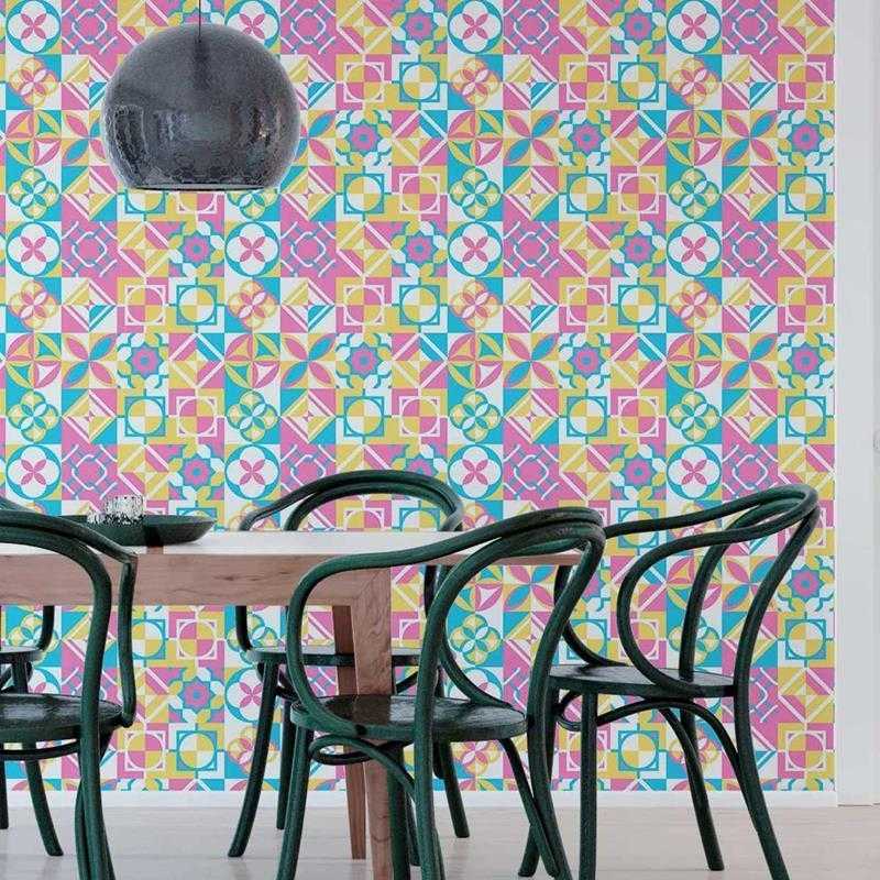 Papel de Parede Adesivo Azulejo Retrô Vibrante N05098 - Papel na Parede