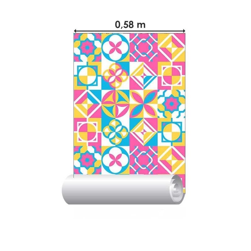 Papel de Parede Adesivo Azulejo Retrô Vibrante N05098 - Papel na Parede