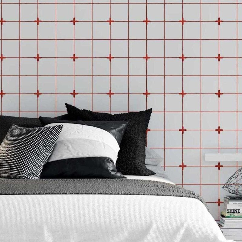 Papel de Parede Adesivo Azulejo Vermelho e Branco N05213 - Papel na Parede
