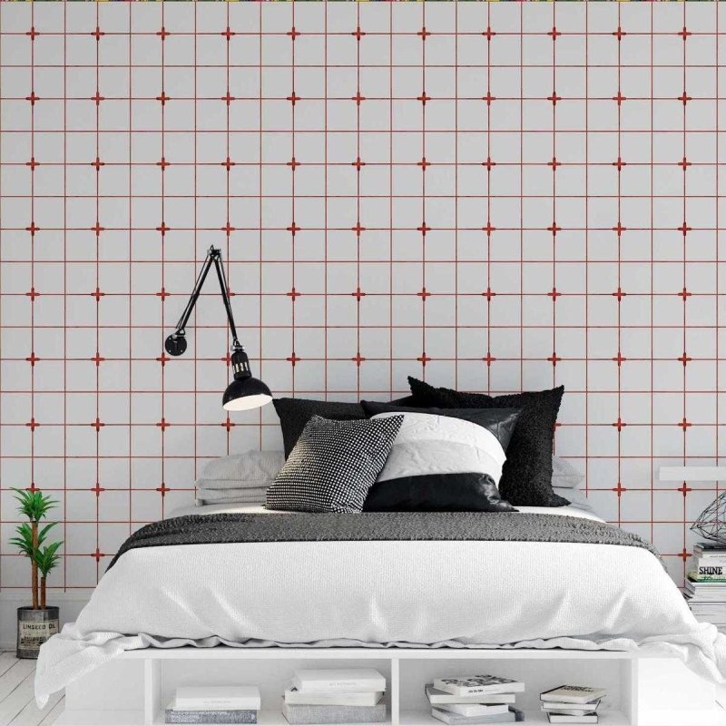 Papel de Parede Adesivo Azulejo Vermelho e Branco N05213 - Papel na Parede