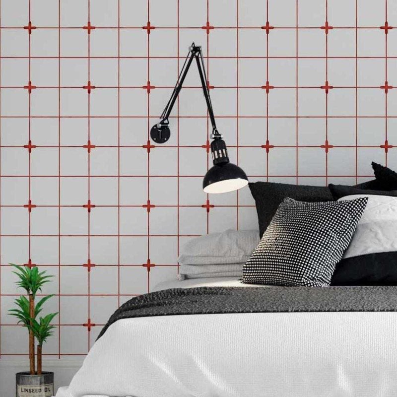 Papel de Parede Adesivo Azulejo Vermelho e Branco N05213 - Papel na Parede