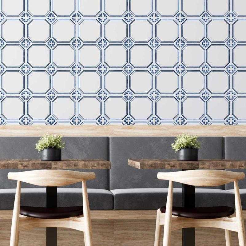 Papel de Parede Adesivo Azulejo Vintage Azul e Branco N05215 - Papel na Parede