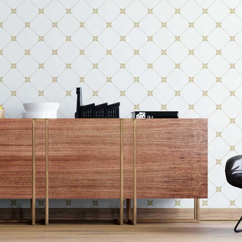 Papel de Parede Adesivo Azulejo Vintage Dourado N05276 - Papel na Parede