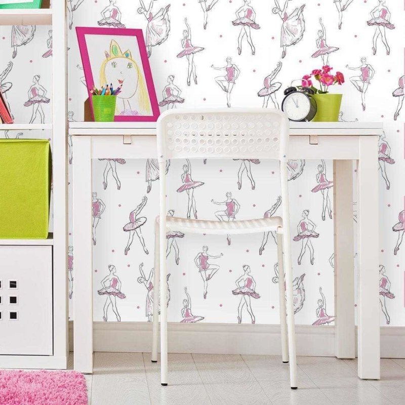Papel de Parede Adesivo Ballet Esboço Rosa 353845622 - Papel na Parede