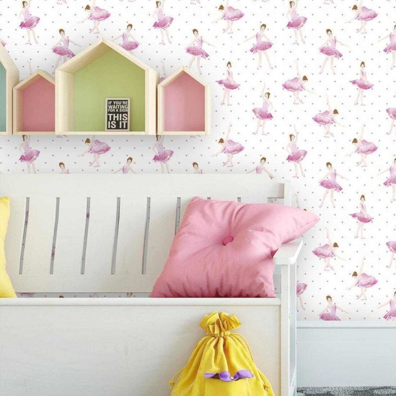 Papel de Parede Adesivo Ballet Poá Rosa 386645671 - Papel na Parede