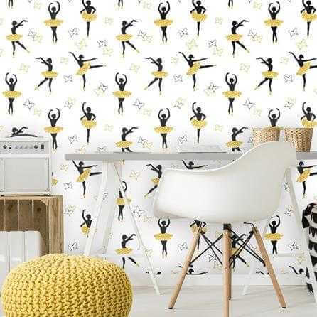 Papel de Parede Adesivo Ballet Preto e Amarelo 589025873 - Papel na Parede