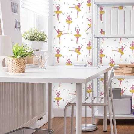Papel de Parede Adesivo Ballet Rosa e Amarelo 588872438 - Papel na Parede