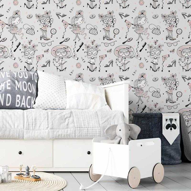 Papel de Parede Adesivo Beleza Meninas Rosa e Cinza N05235 - Papel na Parede