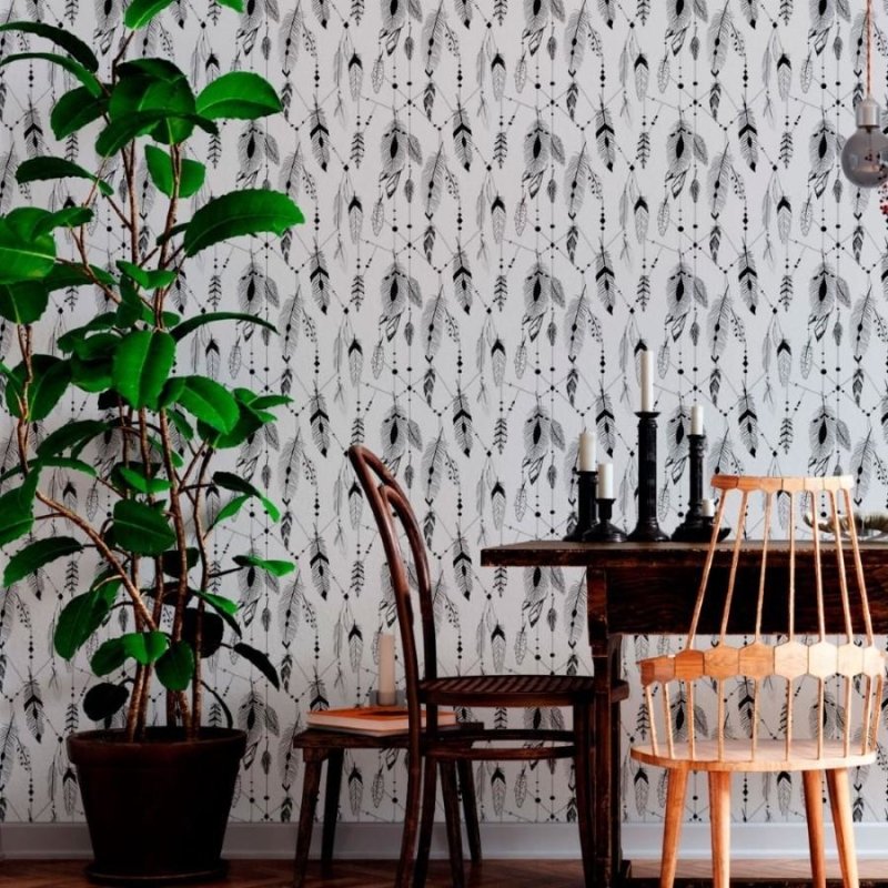 Papel de Parede Adesivo Boho Penas N012121 - Papel na Parede