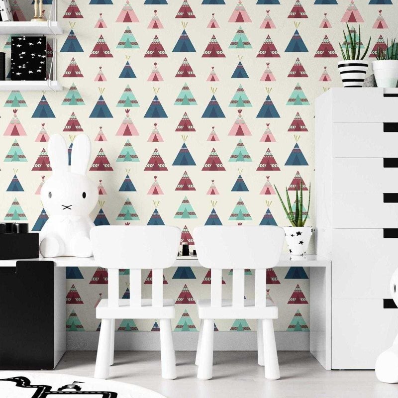 Papel de Parede Adesivo Boho Tenda Indígena Colorido N07025 - Papel na Parede