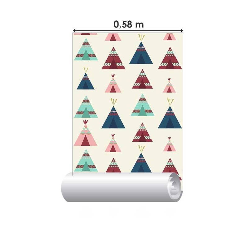 Papel de Parede Adesivo Boho Tenda Indígena Colorido N07025 - Papel na Parede