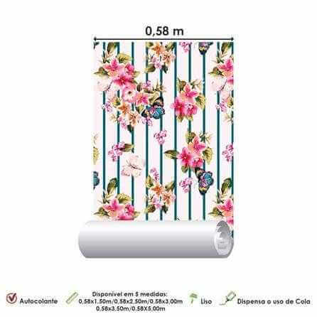 Papel de Parede Adesivo Borboleta Floral Rosa 104724971 - Papel na Parede