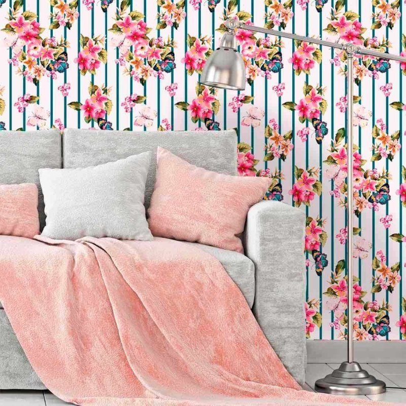 Papel de Parede Adesivo Borboleta Floral Rosa 104724971 - Papel na Parede