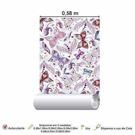 Papel de Parede Adesivo Borboleta Floral Roxo 58104982 - Papel na Parede