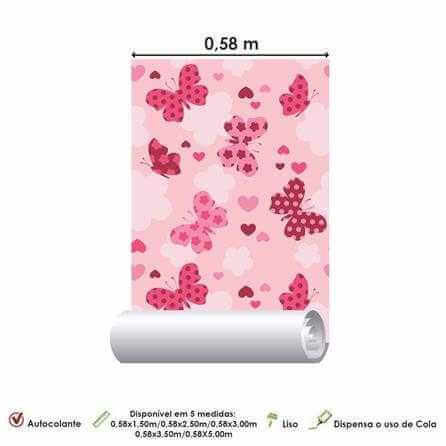 Papel de Parede Adesivo Borboleta Rosa 1912 - Papel na Parede