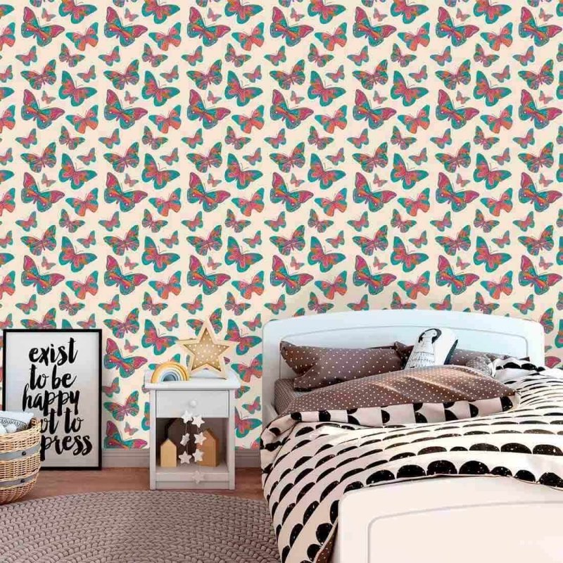 Papel de Parede Adesivo Borboleta Rosa e Azul 169571294 - Papel na Parede