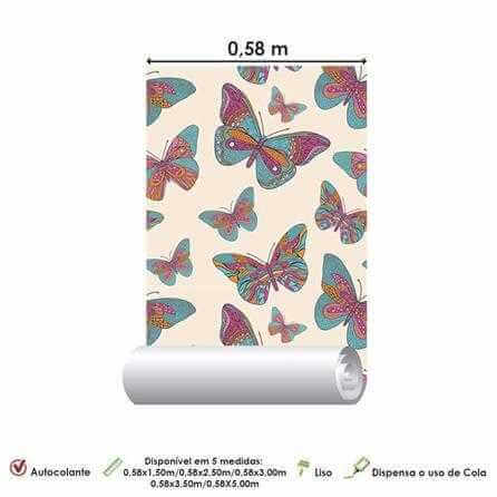 Papel de Parede Adesivo Borboleta Rosa e Azul 169571294 - Papel na Parede