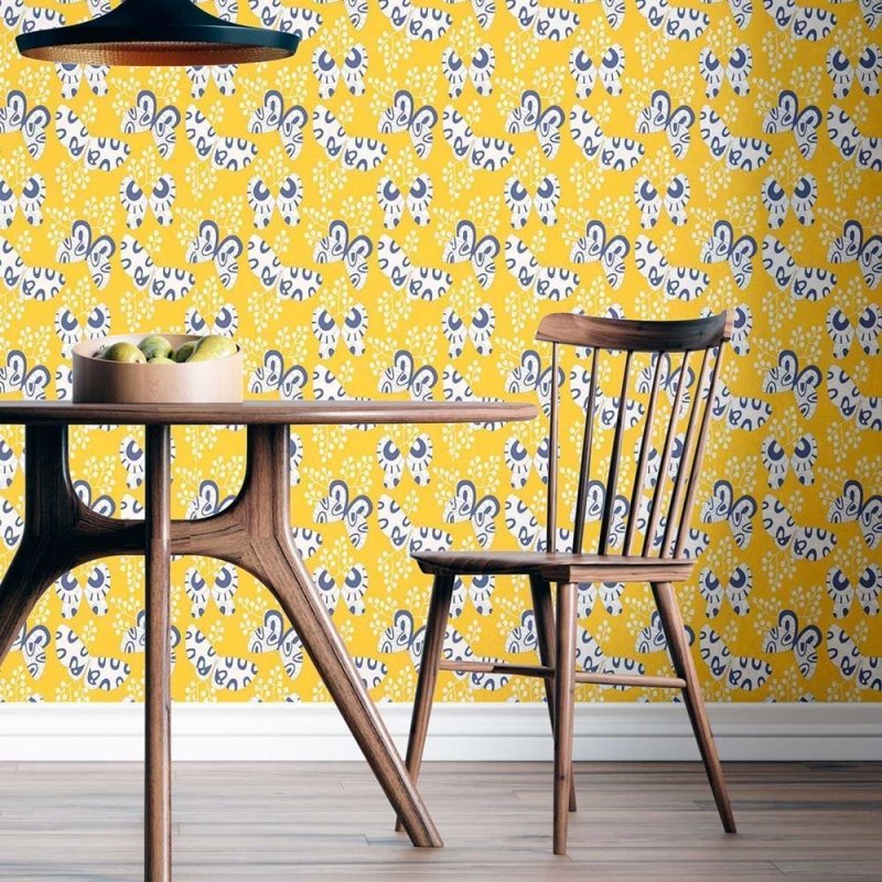 Papel de Parede Adesivo Borboletas Abstratas Amarelo N08037 - Papel na Parede