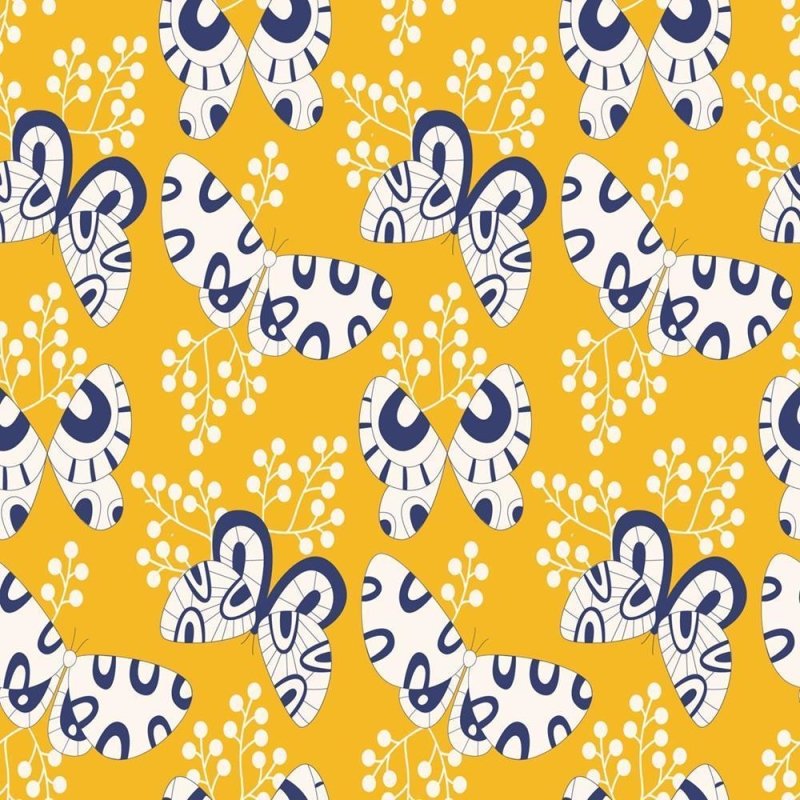 Papel de Parede Adesivo Borboletas Abstratas Amarelo N08037 - Papel na Parede