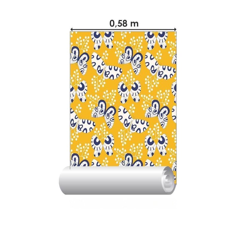 Papel de Parede Adesivo Borboletas Abstratas Amarelo N08037 - Papel na Parede