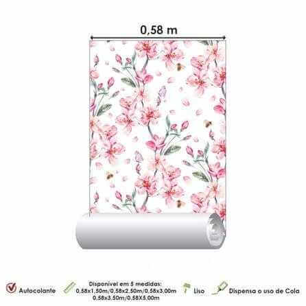 Papel de Parede Adesivo Borboletas Floral Rosa 539835793 - Papel na Parede
