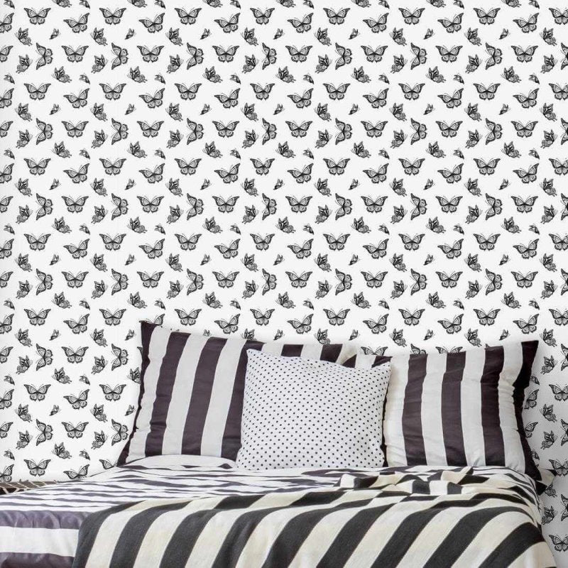 Papel de Parede Adesivo Borboletas Preto e Branco 368184509 - Papel na Parede