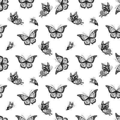 Papel de Parede Adesivo Borboletas Preto e Branco 368184509 - Papel na Parede