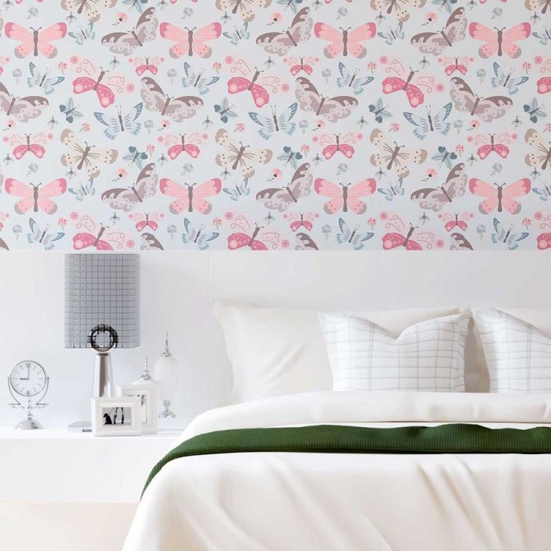 Papel de Parede Adesivo Borboletas Rosa e Azul N08035 - Papel na Parede