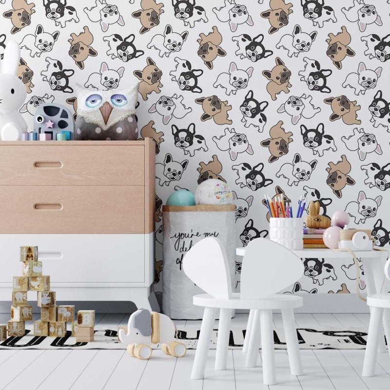 Papel de Parede Adesivo Cachorros Minimalistas N04053 - Papel na Parede