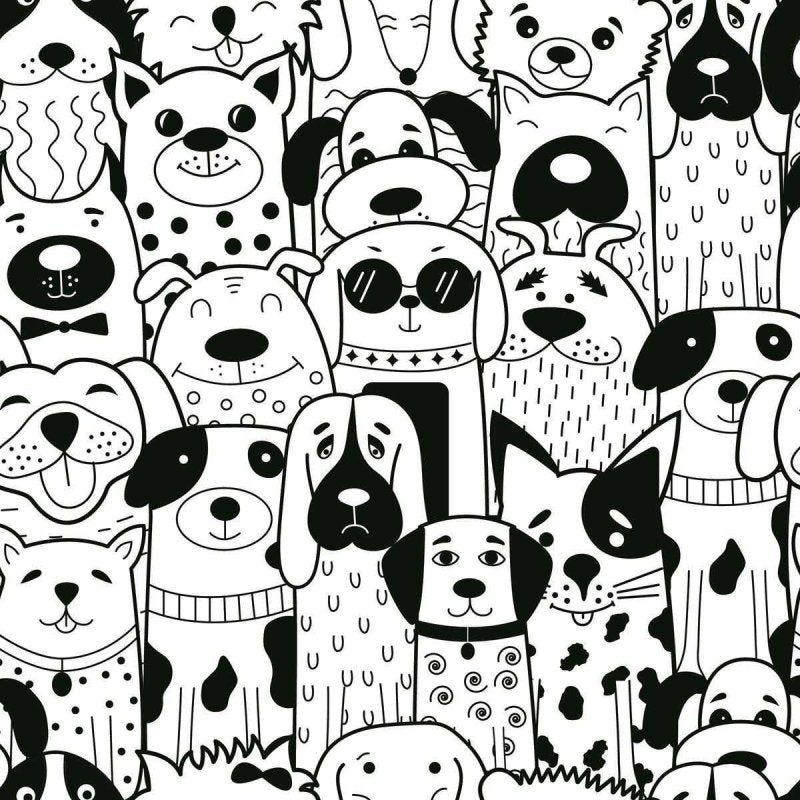 Papel de Parede Adesivo Cachorros Para Colorir N04264 - Papel na Parede