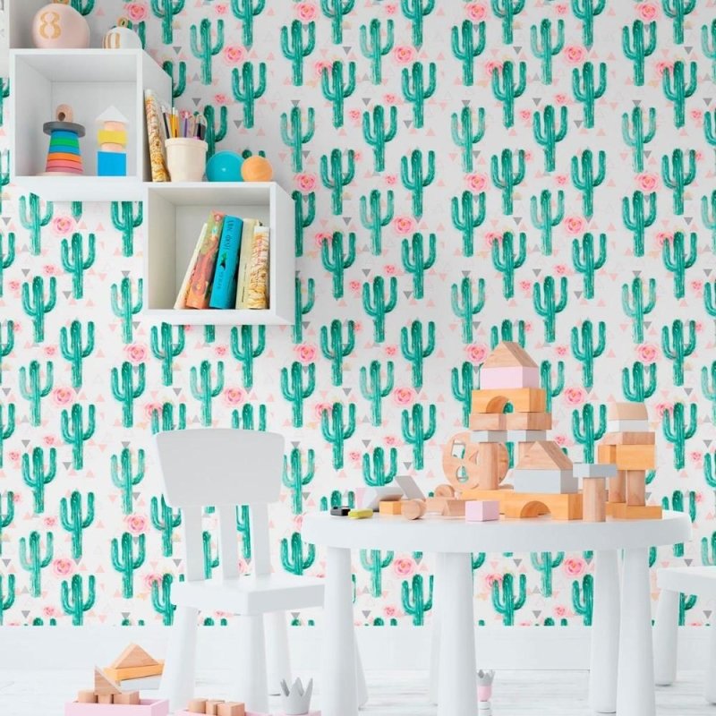 Papel de Parede Adesivo Cactos e Flores N011108 - Papel na Parede