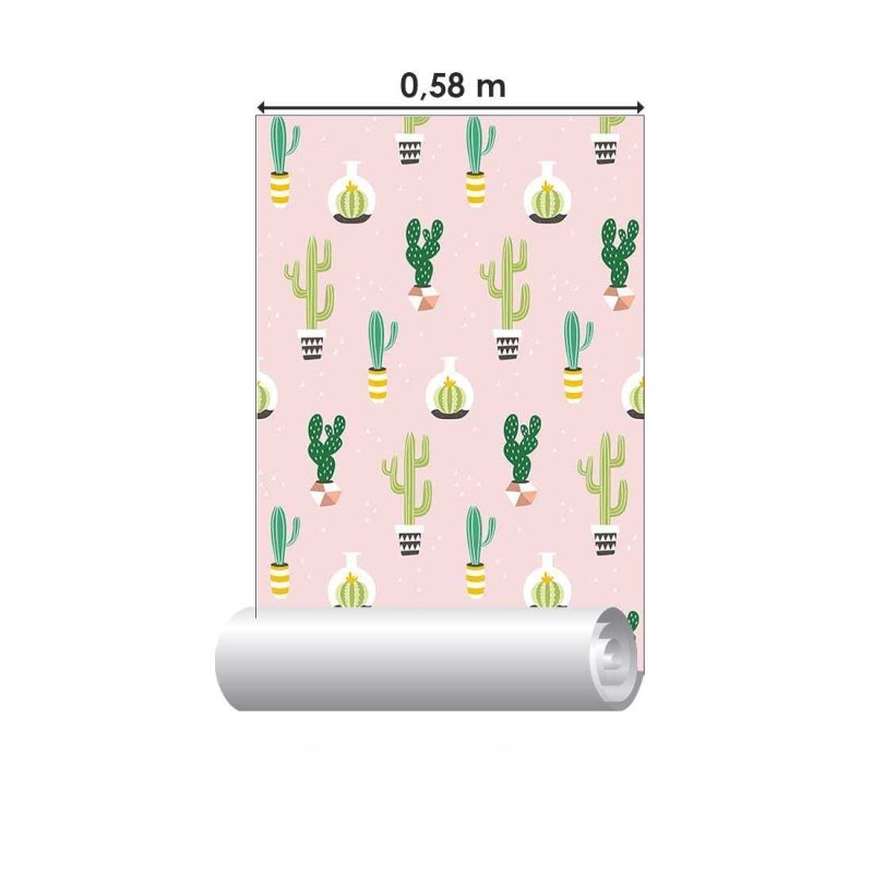 Papel de Parede Adesivo Cactos Minimalistas Rosa N07099 - Papel na Parede