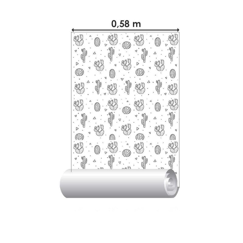 Papel de Parede Adesivo Cactos Preto e Branco N04077 - Papel na Parede