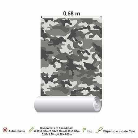 Papel de Parede Adesivo Camuflado Militar Cinza 24451 - Papel na Parede