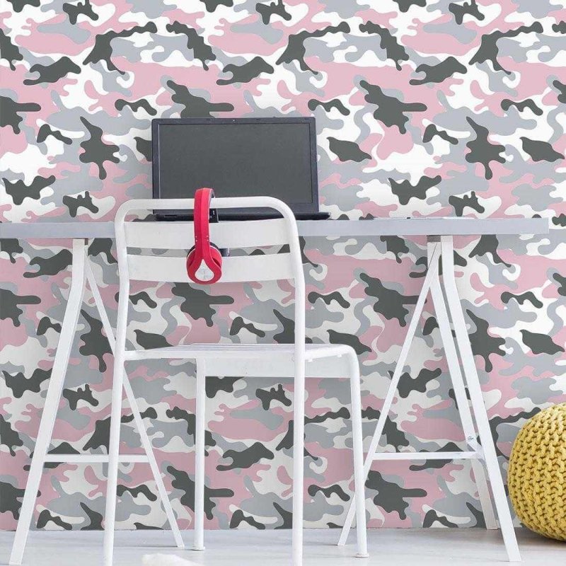 Papel de Parede Adesivo Camuflado Militar Rosa 54712 - Papel na Parede