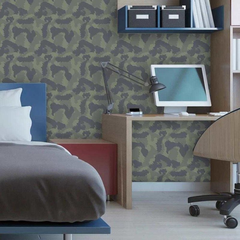 Papel de Parede Adesivo Camuflado Militar Verde 38442 - Papel na Parede