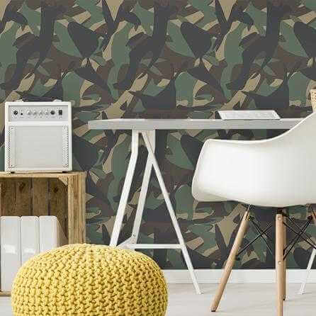 Papel de Parede Adesivo Camuflado Militar Verde 94412 - Papel na Parede