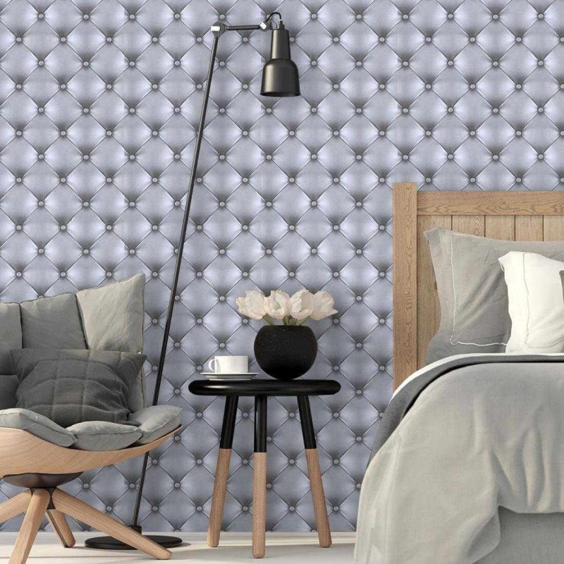 Papel de Parede Adesivo Capitone Cinza 0146c - Papel na Parede