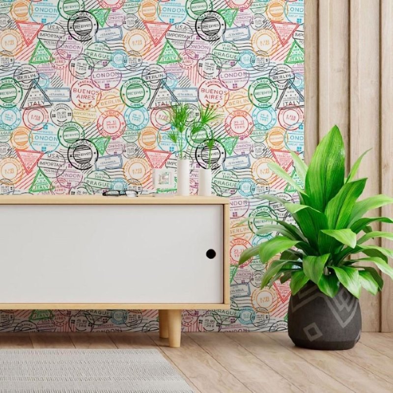 Papel de Parede Adesivo Carimbos Postais N013181 - Papel na Parede