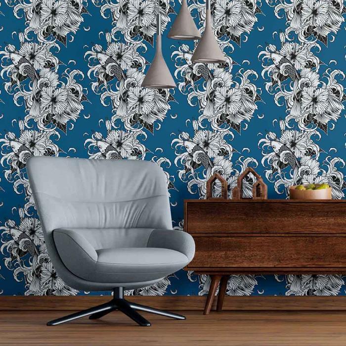 Papel de Parede Adesivo Carpas e Flores N09018 - Papel na Parede