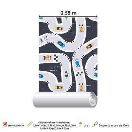 Papel de Parede Adesivo Carros Pista Corrida Infantil 853145 - Papel na Parede